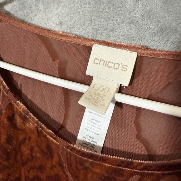 Chicos Velvet Burnout Boho Brown Fringe Poncho Tunic L/XL Fall Lagenlook - Picture 2 of 8